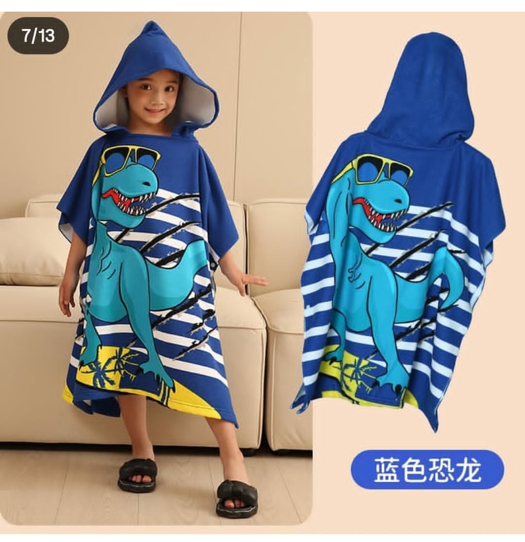 حوله پانچو کلاه‌دار پسرانه طرح دایناسور 60×60 سانتی‌متر – وارداتی