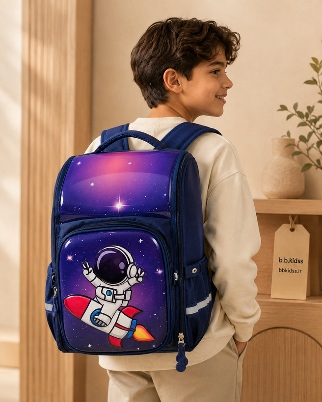کولهپشتی مدرسه پسرانه صندوقی طرح فضانورد با پنل برجسته