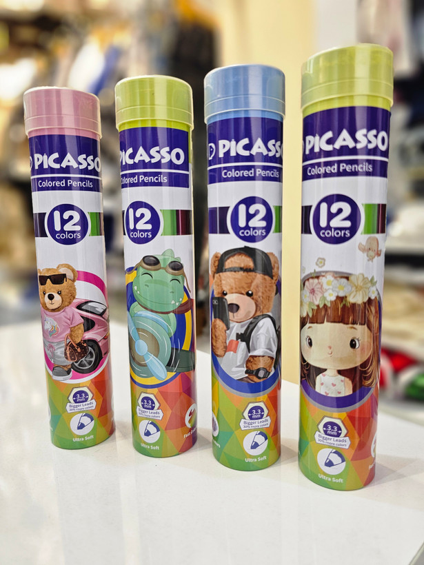 مداد رنگی ۱۲ رنگ پیکاسو PICASSO مدل Ultra Soft با مغزی ۳.۳ میلیمتری و جعبه فلزی