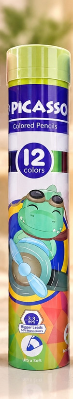 مداد رنگی ۱۲ رنگ پیکاسو PICASSO مدل Ultra Soft با مغزی ۳.۳ میلیمتری و جعبه فلزی