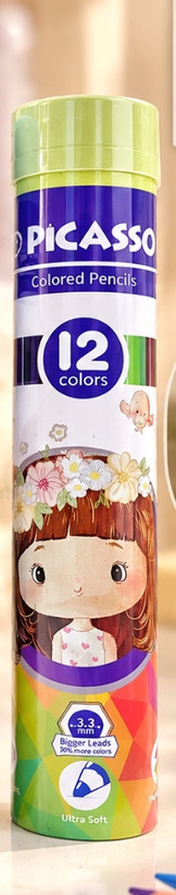 مداد رنگی ۱۲ رنگ پیکاسو PICASSO مدل Ultra Soft با مغزی ۳.۳ میلیمتری و جعبه فلزی