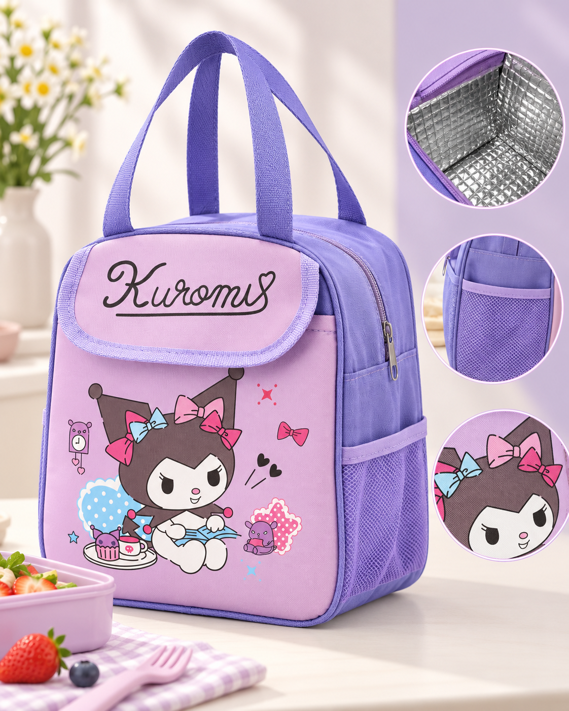 کیف غذای عایق‌دار کودک کرومی مدل Cute Kuromi Lunch Bag