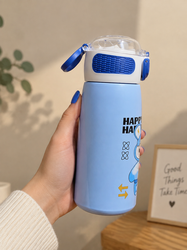قمقمه کودک Happy Bear ظرفیت 620 میلیلیتر با مخزن استیل 316 و صافی فلزی