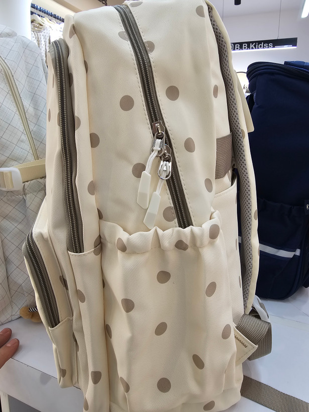 کوله پشتی خرسی Bear Dot کرم خالدار با آویز فانتزی