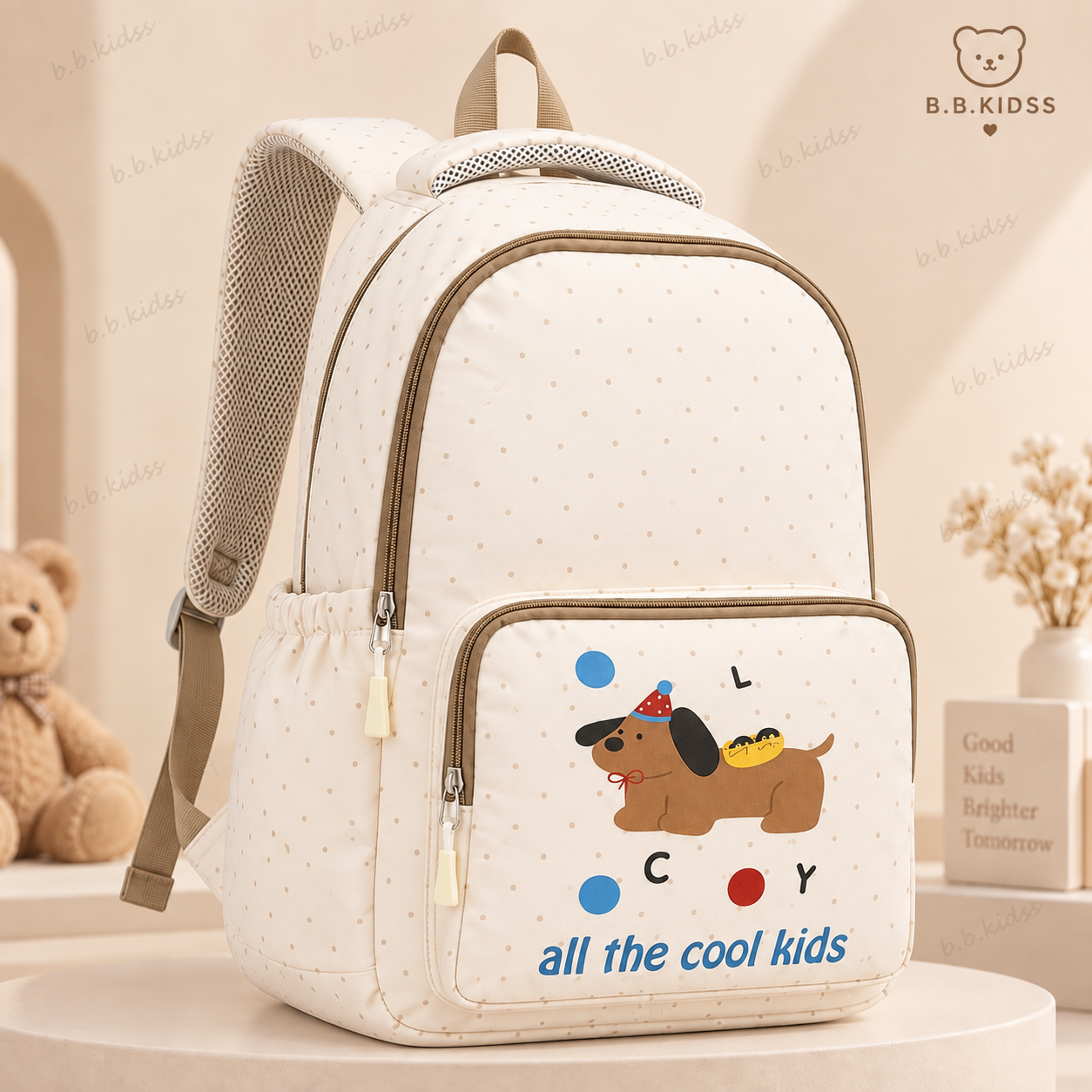 کوله پشتی فانتزی Happy Dog کرم طرح سگ