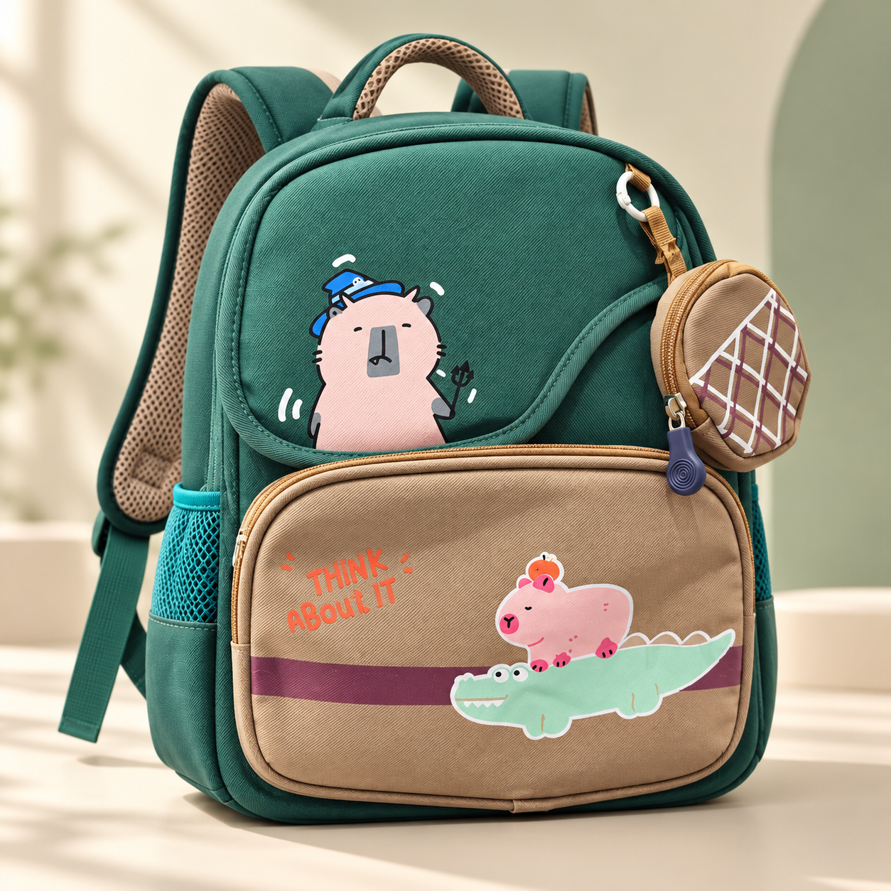 کوله پشتی مدرسه فانتزی کاپیبارا Capybara Adventure با کیف آویز
