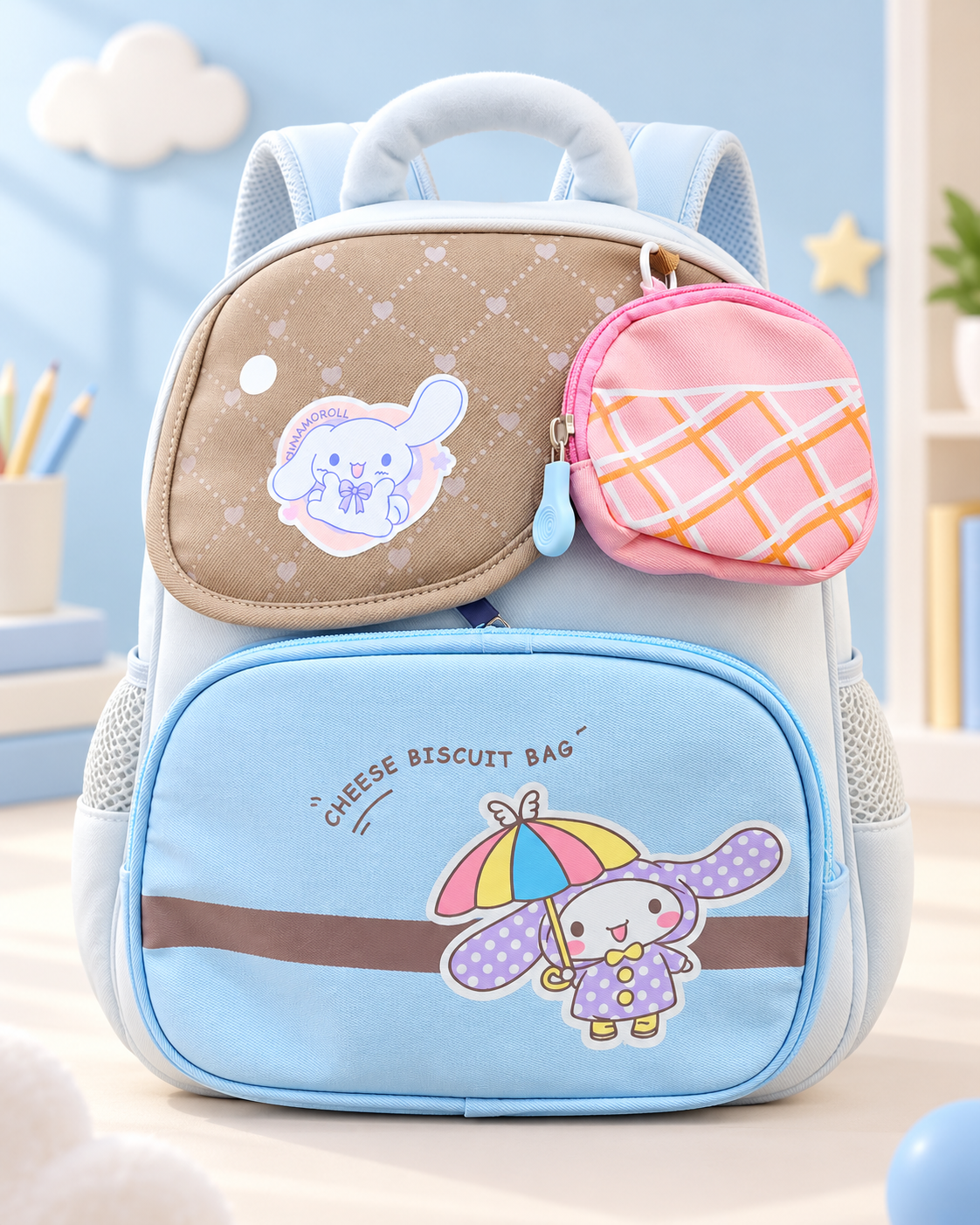 کوله پشتی فانتزی سینامورول Cinnamoroll Biscuit با کیف آویز
