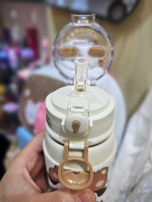 قمقمه استیل کودک ۴۰۰ میلیلیتر طرح خرس | بطری آب فانتزی کودک با نی داخلی