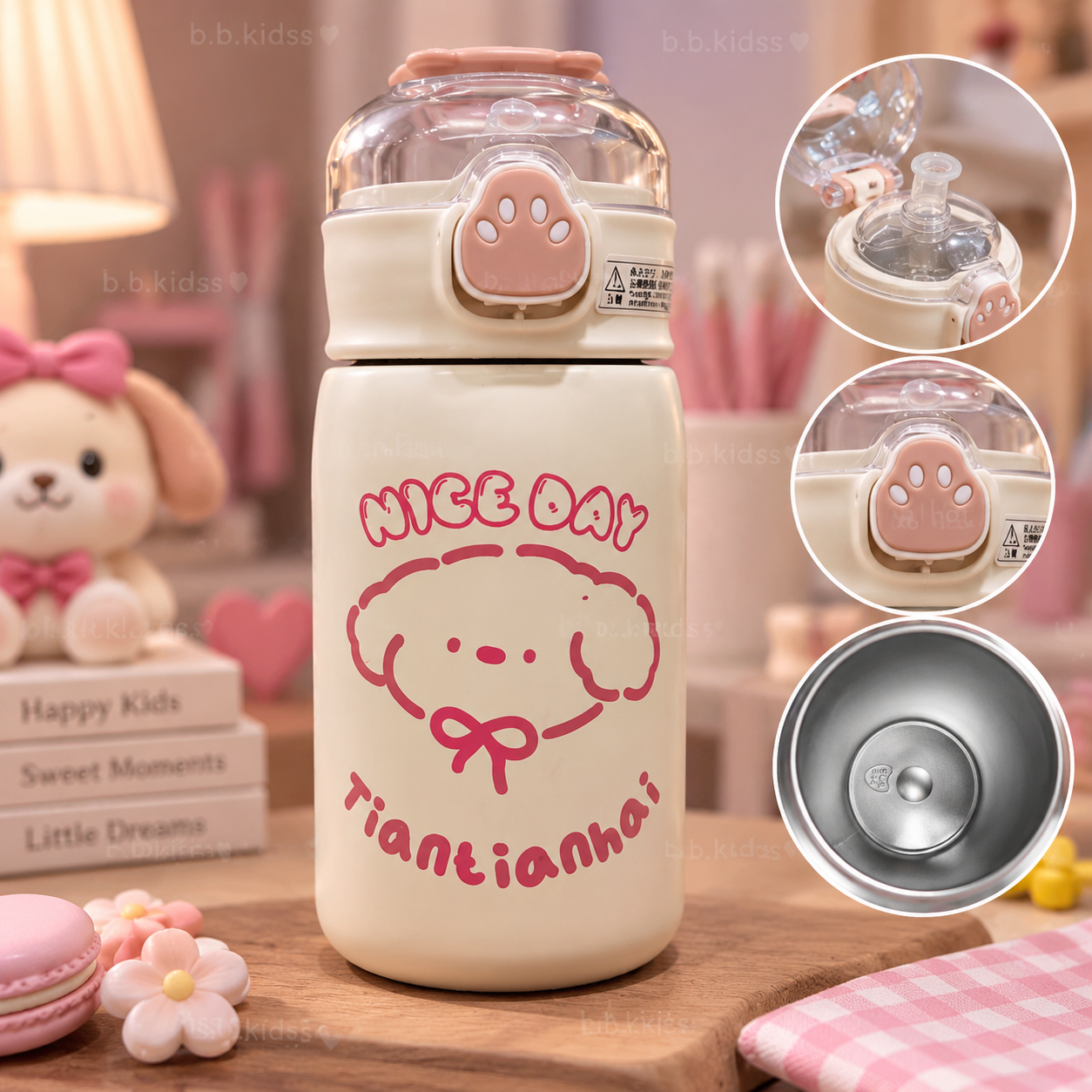 قمقمه استیل کودک ۴۰۰ میلی‌لیتر طرح سگ فانتزی با نی داخلی