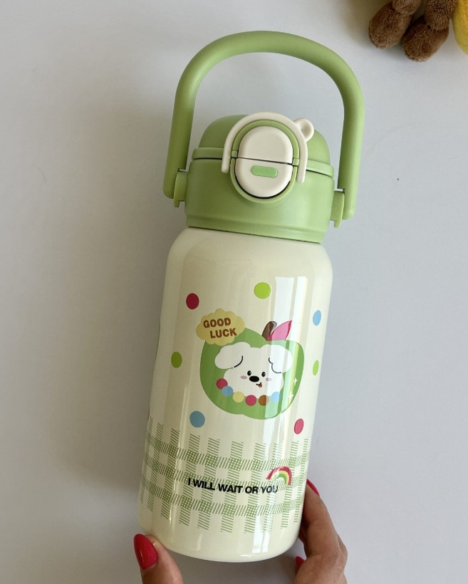 تراول ماگ فانتزی My Cup مدل کودکانه استیل دوجداره 316 با نی و آساننوش ۵۰۰ میل دستهدار