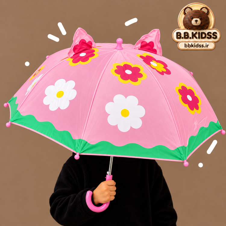 چتر کودکانه سهبعدی فانتزی وارداتی ۸ پره با طرحهای برجسته عروسکی