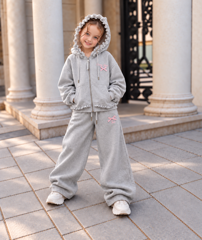 ست سویشرت و شلوار دخترانه وارداتی طوسی مدل Cozy Girl