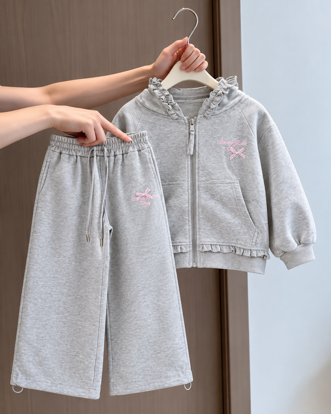 ست سویشرت و شلوار دخترانه وارداتی طوسی مدل Cozy Girl